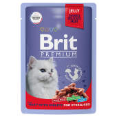 Купить онлайн Brit Premium Jelly Кусочки в желе Мясное ассорти с потрошками для стерилизованных кошек 85 гр в Зубастик-ДВ (интернет-магазин зоотоваров) с доставкой по Хабаровску и по всей России.