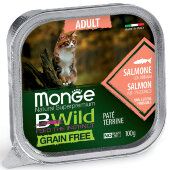 Купить онлайн Monge Cat BWild GRAIN FREE беззерновые консервы из лосося с овощами для взрослых кошек 100 г. в Зубастик-ДВ (интернет-магазин зоотоваров) с доставкой по Хабаровску и по всей России.