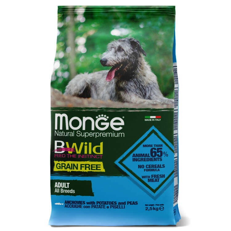Заказать онлайн Monge Dog BWild GRAIN FREE беззерновой корм из анчоуса с картофелем для собак всех пород в интернет-магазине зоотоваров Зубастик-ДВ в Хабаровске и по всей России.