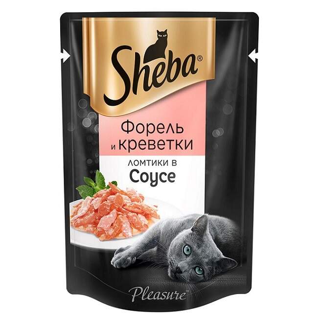 Заказать онлайн SHEBA PLEASURE Ломтики в соусе с форелью и креветками для взрослых кошек - 85гр в интернет-магазине зоотоваров Зубастик-ДВ в Хабаровске и по всей России.