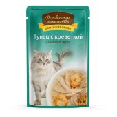 Купить онлайн Домашние обеды паучи для кошек Тунец с креветкой в желе - 70 гр  в Зубастик-ДВ (интернет-магазин зоотоваров) с доставкой по Хабаровску и по всей России.