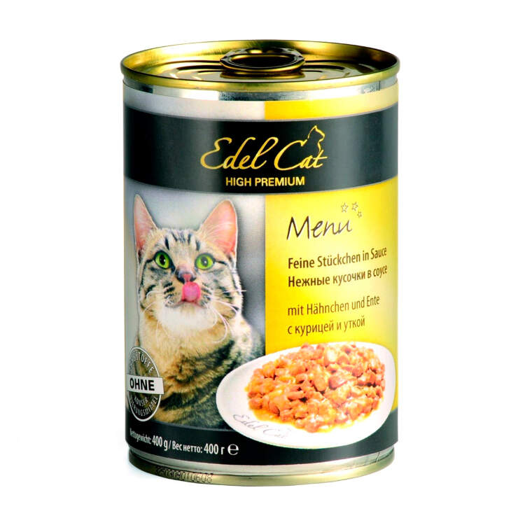 Заказать онлайн EDEL CAT – Эдель Кэт для взрослых кошек нежные кусочки в соусе Курица и утка в интернет-магазине зоотоваров Зубастик-ДВ в Хабаровске и по всей России.