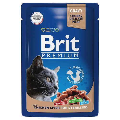 Заказать онлайн Brit Premium Gravy Кусочки с куриной печенью в соусе для стерилизованных кошек 85 гр в интернет-магазине зоотоваров Зубастик-ДВ в Хабаровске и по всей России.