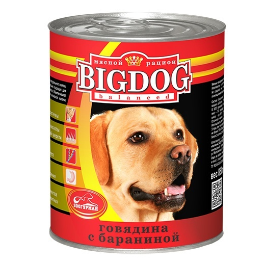 Заказать онлайн BIG DOG влажный корм Говядина с бараниной для собак - 850гр в интернет-магазине зоотоваров Зубастик-ДВ в Хабаровске и по всей России.