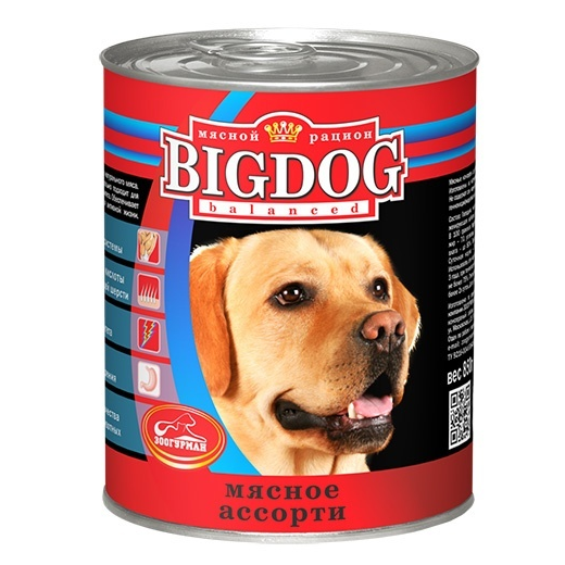 Заказать онлайн BIG DOG влажный корм Мясное ассорти для собак - 850гр в интернет-магазине зоотоваров Зубастик-ДВ в Хабаровске и по всей России.