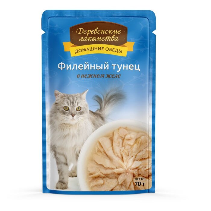 Заказать онлайн Домашние обеды паучи для кошек Филейный тунец в желе - 70 гр в интернет-магазине зоотоваров Зубастик-ДВ в Хабаровске и по всей России.