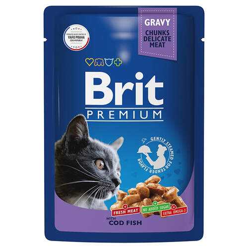 Заказать онлайн Brit Premium Gravy Кусочки с треской в соусе для стерилизованных кошек 85 гр в интернет-магазине зоотоваров Зубастик-ДВ в Хабаровске и по всей России.