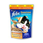 Купить онлайн FELIX SENSATIONS — Феликс Сенсейшнс для взрослых кошек Индейка в соусе со вкусом бекона в Зубастик-ДВ (интернет-магазин зоотоваров) с доставкой по Хабаровску и по всей России.