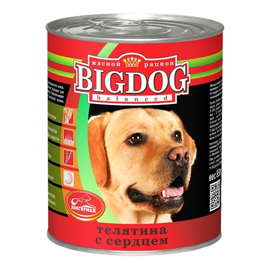 Заказать онлайн BIG DOG влажный корм Телятина с сердцем для собак - 850гр в интернет-магазине зоотоваров Зубастик-ДВ в Хабаровске и по всей России.