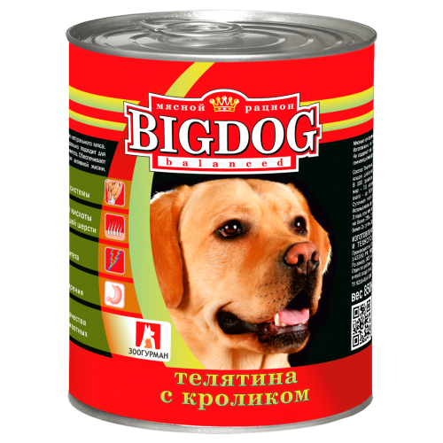 Заказать онлайн BIG DOG влажный корм Телятина с кроликом для собак - 850гр в интернет-магазине зоотоваров Зубастик-ДВ в Хабаровске и по всей России.