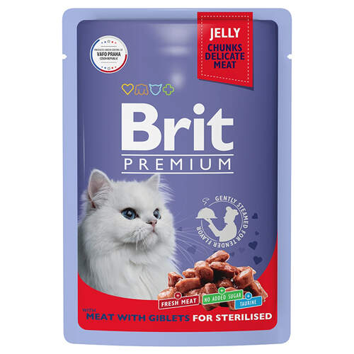 Заказать онлайн Brit Premium Jelly Кусочки в желе Мясное ассорти с потрошками для стерилизованных кошек 85 гр в интернет-магазине зоотоваров Зубастик-ДВ в Хабаровске и по всей России.
