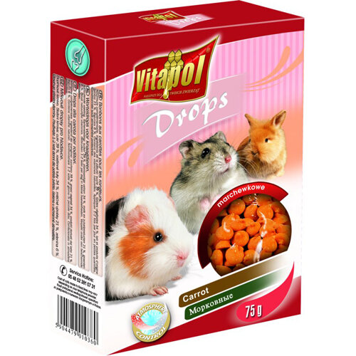 Заказать онлайн VITAPOL DROPS - Витапол дропсы морковные для грызунов - 75гр. в интернет-магазине зоотоваров Зубастик-ДВ в Хабаровске и по всей России.