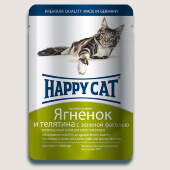 Купить онлайн HAPPY CAT — Хэппи кэт для взрослых кошек нежные кусочки в желе Ягненок, телятина и зеленая фасоль - 100 гр в Зубастик-ДВ (интернет-магазин зоотоваров) с доставкой по Хабаровску и по всей России.
