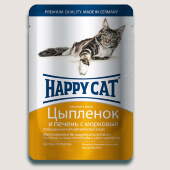 Купить онлайн HAPPY CAT — Хэппи кэт для взрослых кошек нежные кусочки в желе Цыпленок, печень и морковь - 100 гр в Зубастик-ДВ (интернет-магазин зоотоваров) с доставкой по Хабаровску и по всей России.