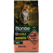 Купить онлайн Monge Cat BWild GRAIN FREE беззерновой корм из лосося для взрослых кошек 1,5 кг. в Зубастик-ДВ (интернет-магазин зоотоваров) с доставкой по Хабаровску и по всей России.