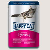 Купить онлайн HAPPY CAT — Хэппи кэт для взрослых кошек нежные кусочки в желе Тунец - 100 гр в Зубастик-ДВ (интернет-магазин зоотоваров) с доставкой по Хабаровску и по всей России.