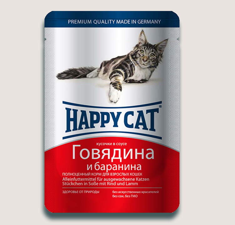 Заказать онлайн HAPPY CAT — Хэппи кэт для взрослых кошек нежные кусочки в соусе Говядина и баранина - 100 гр в интернет-магазине зоотоваров Зубастик-ДВ в Хабаровске и по всей России.