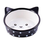 Купить онлайн Миска Mr.Kranch керамическая для кошек Мордочка кошки 250 мл черная в горошек в Зубастик-ДВ (интернет-магазин зоотоваров) с доставкой по Хабаровску и по всей России.