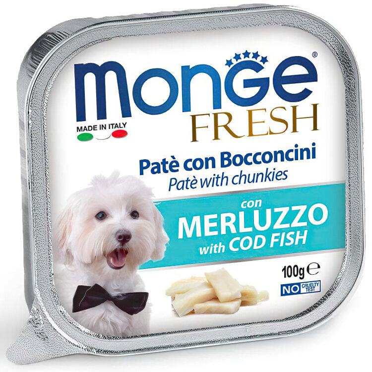 Заказать онлайн Monge Dog Fresh консервы для собак треска 100г в интернет-магазине зоотоваров Зубастик-ДВ в Хабаровске и по всей России.