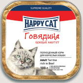 Купить онлайн HAPPY CAT — Хэппи кэт для взрослых кошек нежный паштет Говядина в Зубастик-ДВ (интернет-магазин зоотоваров) с доставкой по Хабаровску и по всей России.
