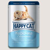 Купить онлайн HAPPY CAT — Хэппи кэт для котят нежные кусочки в соусе Курочка и морковь - 100 гр в Зубастик-ДВ (интернет-магазин зоотоваров) с доставкой по Хабаровску и по всей России.