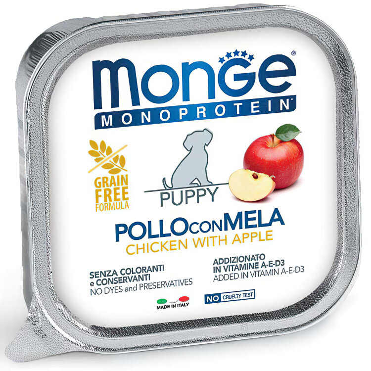 Заказать онлайн Monge Dog Monoprotein Fruits консервы для щенков паштет из курицы с яблоком 150г в интернет-магазине зоотоваров Зубастик-ДВ в Хабаровске и по всей России.