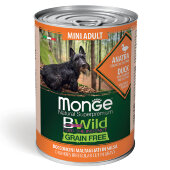 Купить онлайн Monge Dog BWild GRAIN FREE Mini беззерновые консервы из утки с тыквой и кабачками для взрослых собак мелких пород 400 г в Зубастик-ДВ (интернет-магазин зоотоваров) с доставкой по Хабаровску и по всей России.