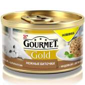 Купить онлайн GOURMET GOLD — Гурме Нежные Биточки для взрослых кошек Индейка и шпинат в Зубастик-ДВ (интернет-магазин зоотоваров) с доставкой по Хабаровску и по всей России.