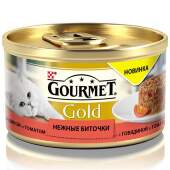 Купить онлайн GOURMET GOLD — Гурме Нежные Биточки для взрослых кошек Говядина и томаты в Зубастик-ДВ (интернет-магазин зоотоваров) с доставкой по Хабаровску и по всей России.