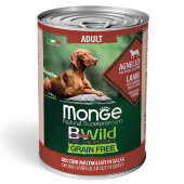 Купить онлайн Monge Dog BWild GRAIN FREE беззерновые консервы из ягненка с тыквой и кабачками для взрослых собак всех пород 400 г в Зубастик-ДВ (интернет-магазин зоотоваров) с доставкой по Хабаровску и по всей России.