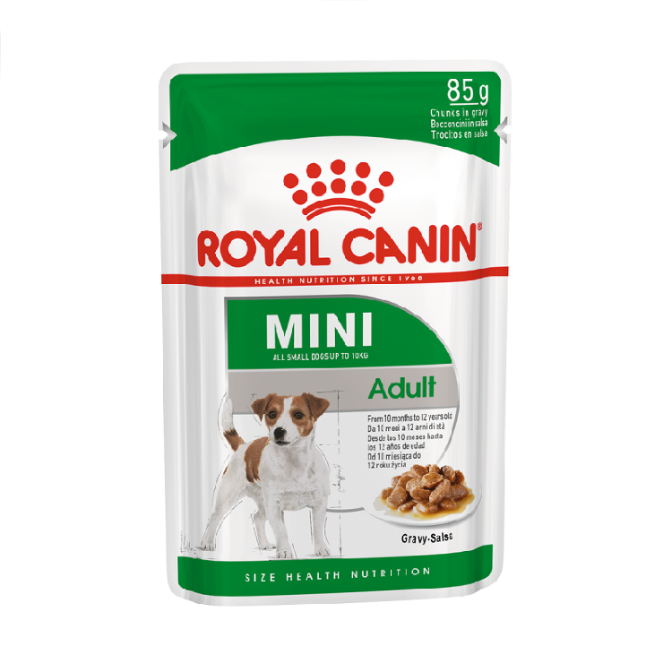 Заказать онлайн ROYAL CANIN MINI ADULT - Роял Канин для взрослых собак мелких пород в возрасте 10 месяцев до 12 лет 85 гр  в интернет-магазине зоотоваров Зубастик-ДВ в Хабаровске и по всей России.