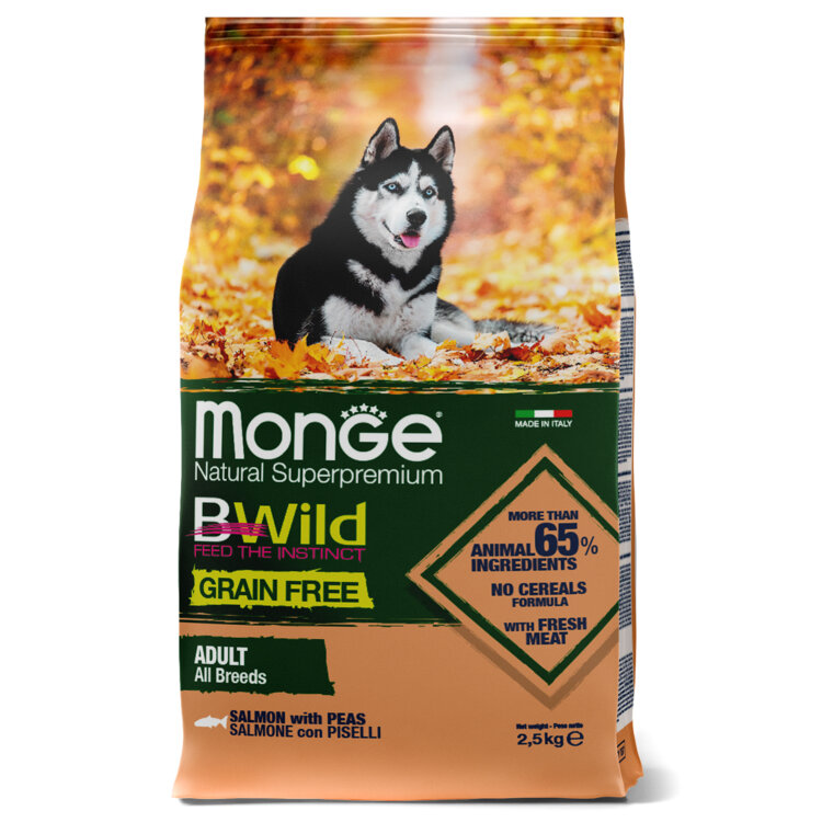 Заказать онлайн Monge Dog BWild GRAIN FREE беззерновой корм из лосося для взрослых собак всех пород в интернет-магазине зоотоваров Зубастик-ДВ в Хабаровске и по всей России.