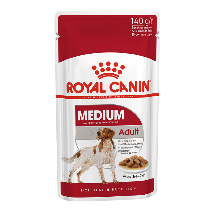 Заказать онлайн ROYAL CANIN MEDIUM ADULT - Роял Канин для взрослых собак средних пород в возрасте 12 месяцев до 10 лет 140 гр в интернет-магазине зоотоваров Зубастик-ДВ в Хабаровске и по всей России.