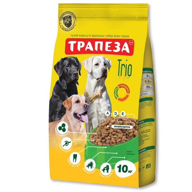 Заказать онлайн Трапеза Корм для собак Трио с индейкой, кроликом и говядиной 10 кг в интернет-магазине зоотоваров Зубастик-ДВ в Хабаровске и по всей России.