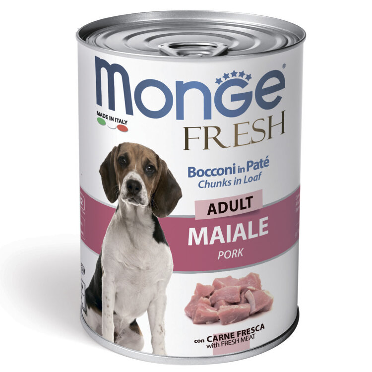 Заказать онлайн Monge Dog Fresh Chunks in Loaf консервы для собак мясной рулет свинина 400 г в интернет-магазине зоотоваров Зубастик-ДВ в Хабаровске и по всей России.