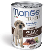 Купить онлайн Monge Dog Fresh Chunks in Loaf консервы для щенков мясной рулет телятина с овощами 400 г в Зубастик-ДВ (интернет-магазин зоотоваров) с доставкой по Хабаровску и по всей России.