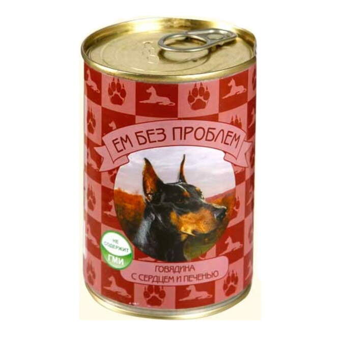 Заказать онлайн ЕМ БЕЗ ПРОБЛЕМ влажный корм для собак Говядина с сердцем и печенью - 410гр в интернет-магазине зоотоваров Зубастик-ДВ в Хабаровске и по всей России.