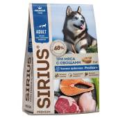 Купить онлайн Sirius корм для взрослых собак с повышенной активностью Три мяса с овощами в Зубастик-ДВ (интернет-магазин зоотоваров) с доставкой по Хабаровску и по всей России.