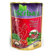 Купить онлайн HERBAX Мясное ассорти в соусе с листьями брусники для кошек - 100гр в Зубастик-ДВ (интернет-магазин зоотоваров) с доставкой по Хабаровску и по всей России.