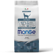Купить онлайн Monge Cat Monoprotein Sterilised Trout корм для стерилизованных кошек с форелью в Зубастик-ДВ (интернет-магазин зоотоваров) с доставкой по Хабаровску и по всей России.