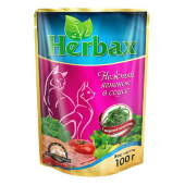 Купить онлайн HERBAX Нежный ягнёнок в соусе с морской капустой для кошек - 100гр в Зубастик-ДВ (интернет-магазин зоотоваров) с доставкой по Хабаровску и по всей России.