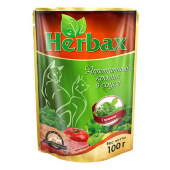 Купить онлайн HERBAX Аппетитный кролик в соусе с травами для кошек - 100гр в Зубастик-ДВ (интернет-магазин зоотоваров) с доставкой по Хабаровску и по всей России.