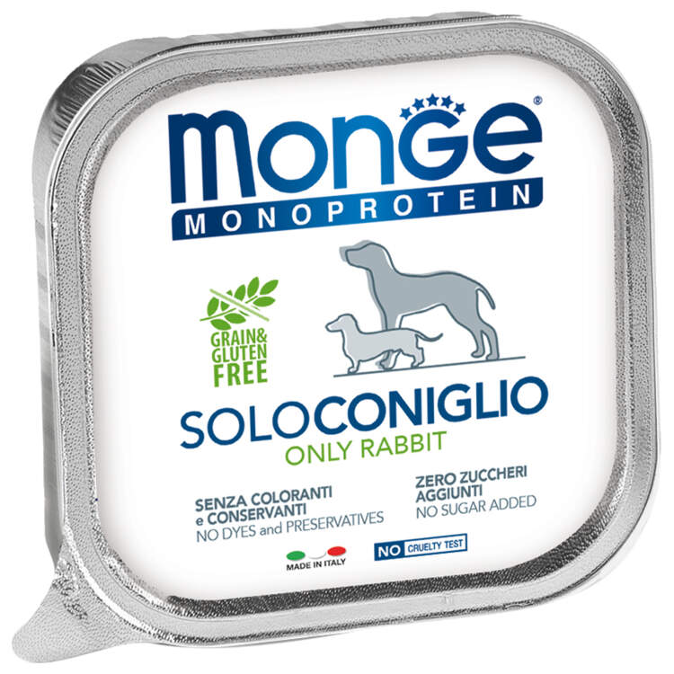 Заказать онлайн Monge Dog Monoprotein Solo консервы для собак паштет из кролика 150г в интернет-магазине зоотоваров Зубастик-ДВ в Хабаровске и по всей России.