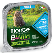 Купить онлайн Monge Cat BWild GRAIN FREE беззерновые консервы из анчоусов с овощами для взрослых кошек 100 г. в Зубастик-ДВ (интернет-магазин зоотоваров) с доставкой по Хабаровску и по всей России.