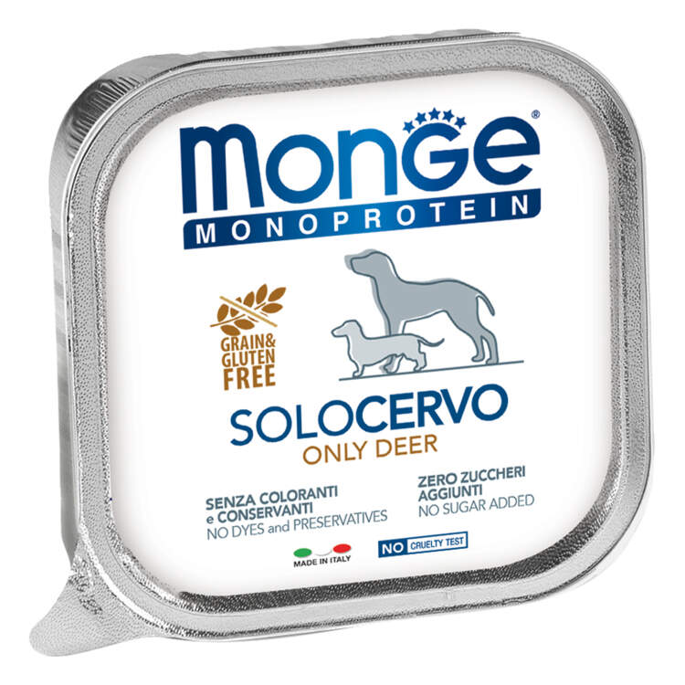 Заказать онлайн Monge Dog Monoprotein Solo консервы для собак паштет из оленины 150г в интернет-магазине зоотоваров Зубастик-ДВ в Хабаровске и по всей России.