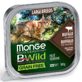Купить онлайн Monge Cat BWild GRAIN FREE беззерновые консервы из буйвола с овощами для кошек крупных пород 100 г. в Зубастик-ДВ (интернет-магазин зоотоваров) с доставкой по Хабаровску и по всей России.