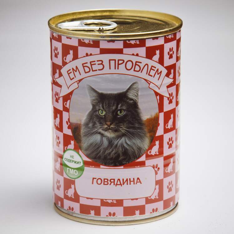 Заказать онлайн ЕМ БЕЗ ПРОБЛЕМ - влажный корм для кошек Говядина - 410гр в интернет-магазине зоотоваров Зубастик-ДВ в Хабаровске и по всей России.