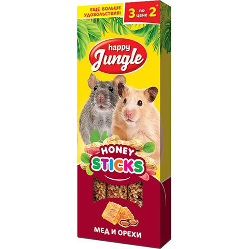 Заказать онлайн Happy Jungle Палочки для хомяков, крыс, мышей и песчанок с мёдом и орехами 90 г. в интернет-магазине зоотоваров Зубастик-ДВ в Хабаровске и по всей России.