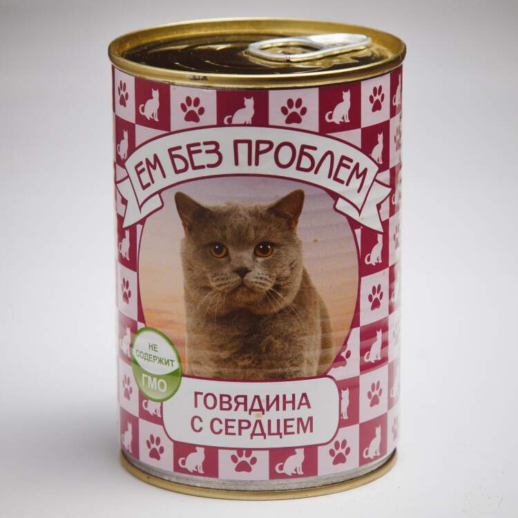 Заказать онлайн ЕМ БЕЗ ПРОБЛЕМ - влажный корм для кошек Говядина с сердцем - 410гр в интернет-магазине зоотоваров Зубастик-ДВ в Хабаровске и по всей России.