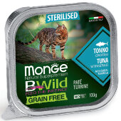 Купить онлайн Monge Cat BWild GRAIN FREE беззерновые консервы из тунца с овощами для стерилизованных кошек 100 г. в Зубастик-ДВ (интернет-магазин зоотоваров) с доставкой по Хабаровску и по всей России.